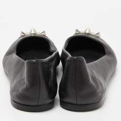 Giuseppe Zanotti Black Leather Malika Spiked Cap Toe Ballet Flats Size 36.5