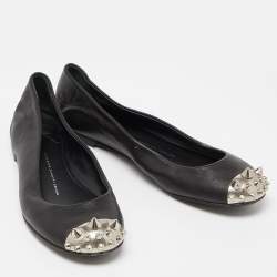 Giuseppe Zanotti Black Leather Malika Spiked Cap Toe Ballet Flats Size 36.5