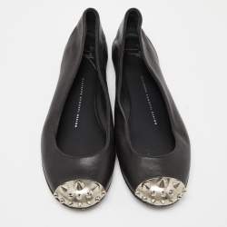 Giuseppe Zanotti Black Leather Malika Spiked Cap Toe Ballet Flats Size 36.5