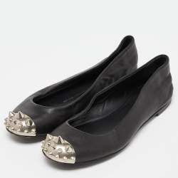 Giuseppe Zanotti Black Leather Malika Spiked Cap Toe Ballet Flats Size 36.5