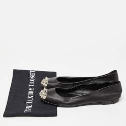 Giuseppe Zanotti Black Leather Malika Spiked Cap Toe Ballet Flats Size 36.5