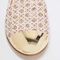 Giuseppe Zanotti Pink/Gold Coarse Glitter and Lace Smoking Slippers Size 40