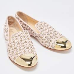 Giuseppe Zanotti Pink/Gold Coarse Glitter and Lace Smoking Slippers Size 40