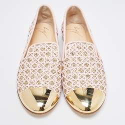 Giuseppe Zanotti Pink/Gold Coarse Glitter and Lace Smoking Slippers Size 40