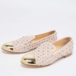 Giuseppe Zanotti Pink/Gold Coarse Glitter and Lace Smoking Slippers Size 40