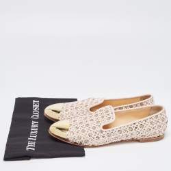 Giuseppe Zanotti Pink/Gold Coarse Glitter and Lace Smoking Slippers Size 40