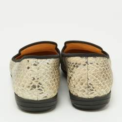 Giuseppe Zanotti Two Tone Python Embossed Leather Smoking Slippers Size 35.5