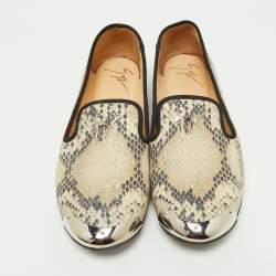 Giuseppe Zanotti Two Tone Python Embossed Leather Smoking Slippers Size 35.5