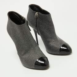 Giuseppe Zanotti Grey/Black Faux Leather and Patent Booties Size 36.5