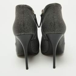 Giuseppe Zanotti Grey/Black Faux Leather and Patent Booties Size 36.5