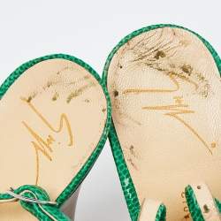Giuseppe Zanotti Green Lizard Embossed Leather Slingback Sandals Size 39
