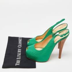 Giuseppe Zanotti Green Lizard Embossed Leather Slingback Sandals Size 39