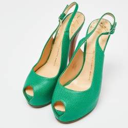 Giuseppe Zanotti Green Lizard Embossed Leather Slingback Sandals Size 39