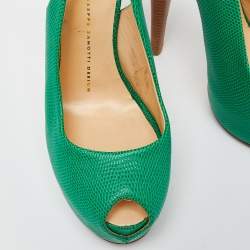 Giuseppe Zanotti Green Lizard Embossed Leather Slingback Sandals Size 39