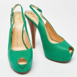 Giuseppe Zanotti Green Lizard Embossed Leather Slingback Sandals Size 39