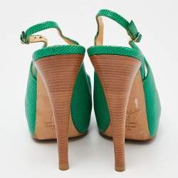 Giuseppe Zanotti Green Lizard Embossed Leather Slingback Sandals Size 39