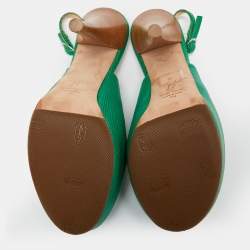 Giuseppe Zanotti Green Lizard Embossed Leather Slingback Sandals Size 39