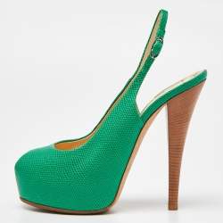 Giuseppe Zanotti Green Lizard Embossed Leather Slingback Sandals Size 39