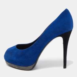 Giuseppe Zanotti Blue Suede Peep Toe Platform Pumps Size 37