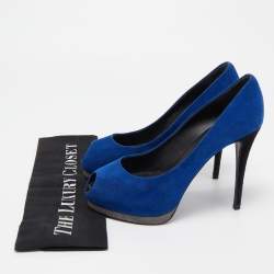 Giuseppe Zanotti Blue Suede Peep Toe Platform Pumps Size 37