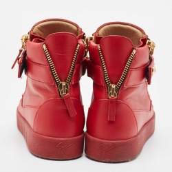 Giuseppe Zanotti Red Leather Studded Double Zip High Top Sneakers Size 44