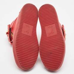 Giuseppe Zanotti Red Leather Studded Double Zip High Top Sneakers Size 44