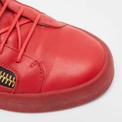 Giuseppe Zanotti Red Leather Studded Double Zip High Top Sneakers Size 44
