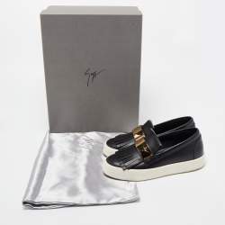 Pre Owned Giuseppe Zanotti Black Fringed Leather Slip On Sneakers Size 37