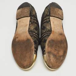 Giuseppe Zanotti Black/Gold  Lace and Glitter Dallia Smoking Slippers Size 37