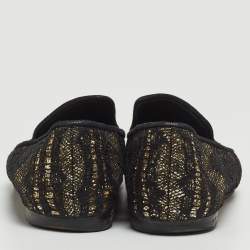 Giuseppe Zanotti Black/Gold  Lace and Glitter Dallia Smoking Slippers Size 37