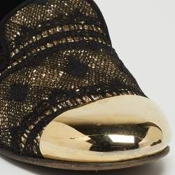 Giuseppe Zanotti Black/Gold  Lace and Glitter Dallia Smoking Slippers Size 37