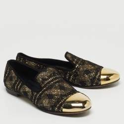 Giuseppe Zanotti Black/Gold  Lace and Glitter Dallia Smoking Slippers Size 37