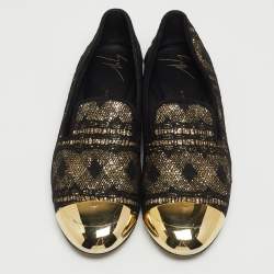 Giuseppe Zanotti Black/Gold  Lace and Glitter Dallia Smoking Slippers Size 37