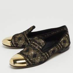 Giuseppe Zanotti Black/Gold  Lace and Glitter Dallia Smoking Slippers Size 37
