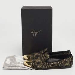 Giuseppe Zanotti Black/Gold  Lace and Glitter Dallia Smoking Slippers Size 37