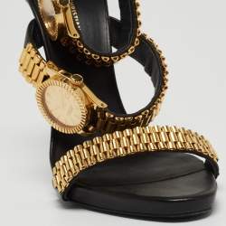 Pre Owned Giuseppe Zanotti Black Leather Gzxcowan Watch Sandals Size 39