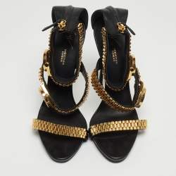 Pre Owned Giuseppe Zanotti Black Leather Gzxcowan Watch Sandals Size 39