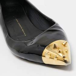 Giuseppe Zanotti Black Patent Leather Spiked Cap Toe Ballet Flats Size 38.5
