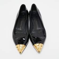 Giuseppe Zanotti Black Patent Leather Spiked Cap Toe Ballet Flats Size 38.5