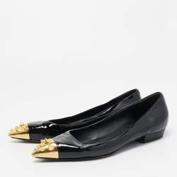 Giuseppe Zanotti Black Patent Leather Spiked Cap Toe Ballet Flats Size 38.5