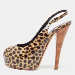 Giuseppe Zanotti Brown/Black Patent Leopard Print Slingback Pumps Size 37