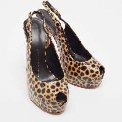 Giuseppe Zanotti Brown/Black Patent Leopard Print Slingback Pumps Size 37