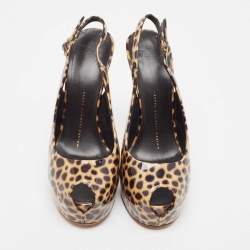 Giuseppe Zanotti Brown/Black Patent Leopard Print Slingback Pumps Size 37