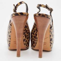 Giuseppe Zanotti Brown/Black Patent Leopard Print Slingback Pumps Size 37