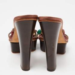 Guiseppe Zanotti Brown Leather Crystal Embellished Platform Slide Sandals Size 38