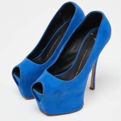 Giuseppe Zanotti Blue Suede Peep Toe Platform Pumps Size 37