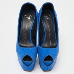 Giuseppe Zanotti Blue Suede Peep Toe Platform Pumps Size 37