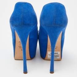 Giuseppe Zanotti Blue Suede Peep Toe Platform Pumps Size 37