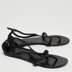 مملوكة مسبقًا Giuseppe Zanotti Black Suede Crystal Embellished Flat Slides Size 39