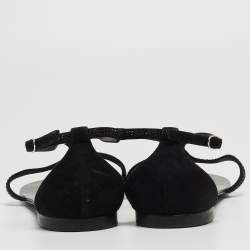 مملوكة مسبقًا Giuseppe Zanotti Black Suede Crystal Embellished Flat Slides Size 39